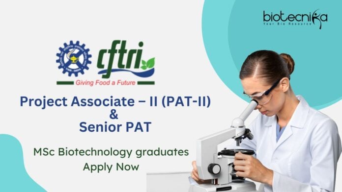 MSc Biotechnology Jobs At CFTRI | Apply Now For The Project Associate – II (PAT-II) & Senior PAT Roles