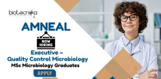 MSc Microbiology Jobs at Amneal | Apply Now For The Executive – Quality Control Microbiology Role
