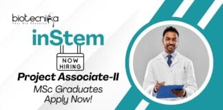 Molecular Biology Jobs at inStem | MSc Graduates Apply Now For The Project Associate Role