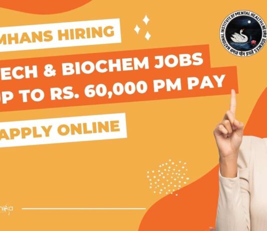 MSc Biotech & Biochem Latest Jobs at NIMHANS