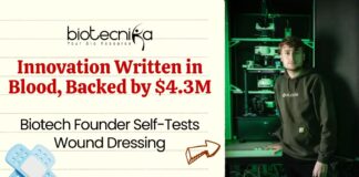Innovation Written in Blood, Backed by $4.3M Biotech Founder Self-Tests Wound Dressing