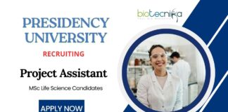 Project Assistant Jobs at Presidency University | MSc Life Science Candidates Apply Now