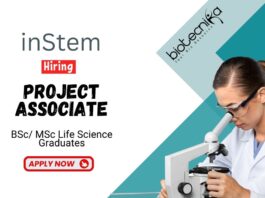 Project Associate Position at BRIC-inStem Life Science Graduates Apply Online