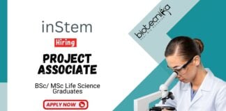 Project Associate Position at BRIC-inStem Life Science Graduates Apply Online