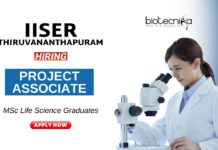 Project Associate Position at IISER Thiruvananthapuram MSc life Science Graduates Apply Now