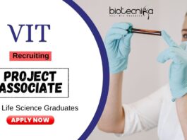 Project Associate Position at VIT University MSc Life Science Graduates Apply Online
