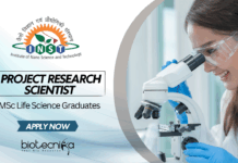 Project Research Scientist Position at INST - MSc Life Science Graduates Apply Online