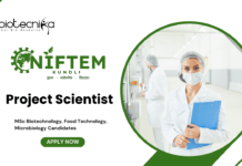 Project Scientist Jobs at  NIFTEM MSc Biotechnology Candidates Apply Now