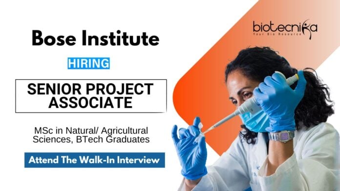 Research Job at Bose Institute | MSc Graduates Attend Walk-In Interview for the Senior Project Associate Role