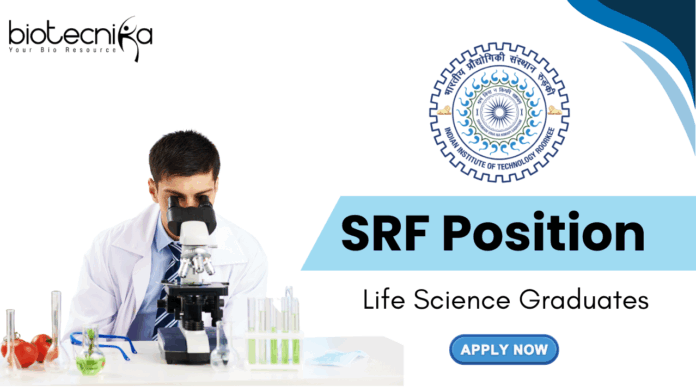 SRF position at IIT Roorkee - Life Science Graduates Apply Online