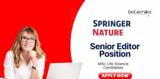 Senior Editor Position at Springer Nature MSc Life Science Candidates Apply Now 
