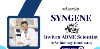 MSc Biology Jobs at Syngene | Apply Now For The Invitro ADME Scientist Role
