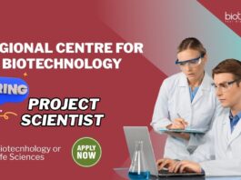 Project Scientist Regional Centre for Biotechnology PhD Biotecnhology or Life Sciences