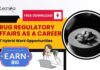 Download FREE Career Guide eBook – Drug Regulatory Affairs as a Career Path with Hybrid Work Opportunities Business Facebook cover with yellow and white geometric design, text ‘Drug Regulatory Affairs as a Career – Get Hybrid Work Opportunities’, icon of laptop and graduating student