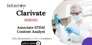 Biochemistry Freshers Jobs at Clarivate Apply Now for Associate STEM Content Analyst Role