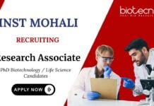 Biochemistry Jobs at INST Mohali | Apply Now for Research Associate Position