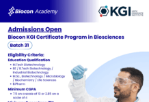 Biocon Batch 31 KGI Certificate Program in Biosciences Admissions Open