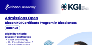Biocon Batch 31 KGI Certificate Program in Biosciences Admissions Open