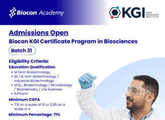 Biocon Batch 31 KGI Certificate Program in Biosciences Admissions Open