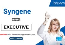 Biotechnology Job for Freshers at Syngene MSc Graduates Apply Now for the Executive Role