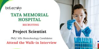 Biotechnology Jobs at TATA Memorial Hospital Apply Now for Project Scientist Position