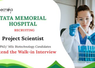 Biotechnology Jobs at TATA Memorial Hospital Apply Now for Project Scientist Position