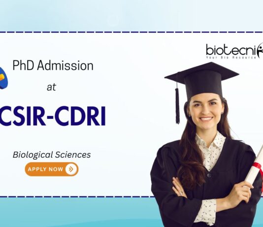 Biological Sciences PhD Admission at CSIR-Central Drug Research Institute, Lucknow. Research in life sciences and chemical sciences.