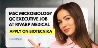 MSc Microbiology QC Executive Job at Rivarp Medical
