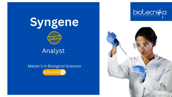 Syngene Biological Sciences Job, for Analyst Role. Hiring Analyst – Pharmacokinetics & Immunogenicity Assays at Immunogenicity Research Lab.
