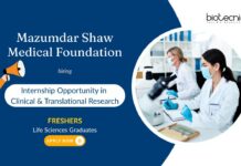 Internship Opportunity in Clinical & Translational Research Mazumdar Shaw Medical Foundation FRESHERS Life Sciences Graduates