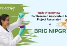 Walk-in-Interview For Research Associate- I & Project Associate-I BRIC NIPGR at