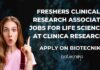 Freshers Clinical Research Associate Jobs For Life Sciences at CLINICA Research, Apply on Biotecnika