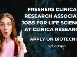 Freshers Clinical Research Associate Jobs For Life Sciences at CLINICA Research, Apply on Biotecnika