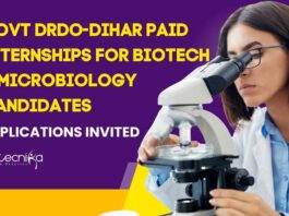 DRDO-DIHAR Paid Internships For Biotech & Microbiology Candidates - Applications Invited
