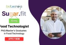 Food Technologist Job at Sugar.Fit in Bangalore | PhD/MSc Graduates Apply