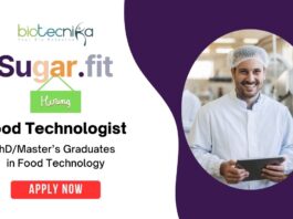 Food Technologist Job at Sugar.Fit in Bangalore | PhD/MSc Graduates Apply