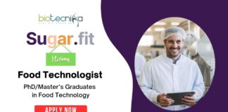 Food Technologist Job at Sugar.Fit in Bangalore | PhD/MSc Graduates Apply