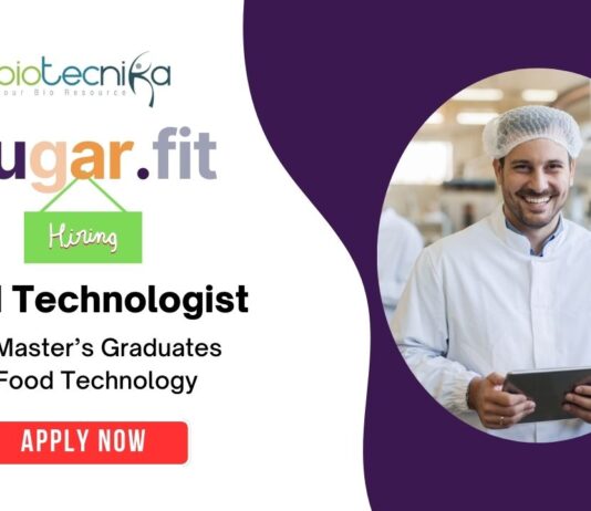 Food Technologist Job at Sugar.Fit in Bangalore | PhD/MSc Graduates Apply