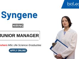 Freshers Job at Syngene MSc Life Science Graduates Apply Now for the Junior Manager Role