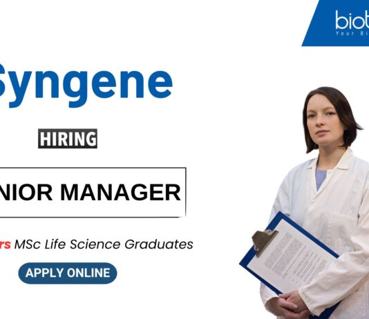 Freshers Job at Syngene MSc Life Science Graduates Apply Now for the Junior Manager Role