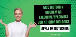 MSc Biotech & Biochem QC Executive Jobs