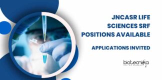 MSc Life Sciences SRF Positions at JNCASR