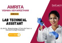 Lab Assistant Job at Amrita Vishwa Vidyapeetham Biotechnology Graduates Apply Now