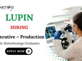 MSc Biotechnology Jobs at Lupin | Apply Now for Executive – Production Role