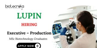 MSc Biotechnology Jobs at Lupin | Apply Now for Executive – Production Role