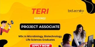 MSc Job at TERI for Project Associate Role | Apply Now