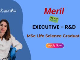 MSc Life Science Job at Meril | Apply Now for Executive R&D Position