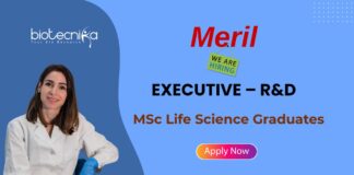 MSc Life Science Job at Meril | Apply Now for Executive R&D Position