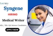 Medical Writer Jobs at Syngene | MSc Life Science Candidates Apply Now
