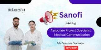 Associate Project Specialist - Medical Communication Sanofi is hiring Life Sciences Graduates